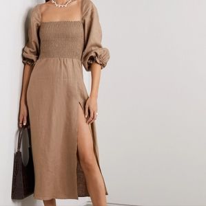 NWOT Reformation Gitane Linen Midi dress Size XL Brown/Tan